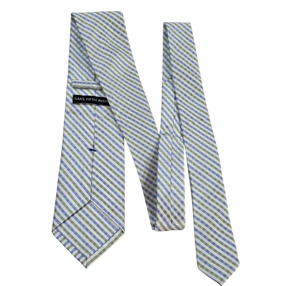 SAKS FIFTH AVENUE Striped‎ Silk Neck Tie Blue Green Diagonal Classic Business